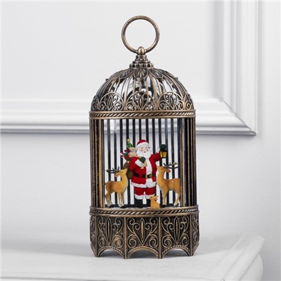 Светодиодная фигура «Фонарь с Дедом Морозом и оленями» 13×25.5×8 см, пластик, батарейки ААх3 (не в комплекте), USB, свечение тёплое белое