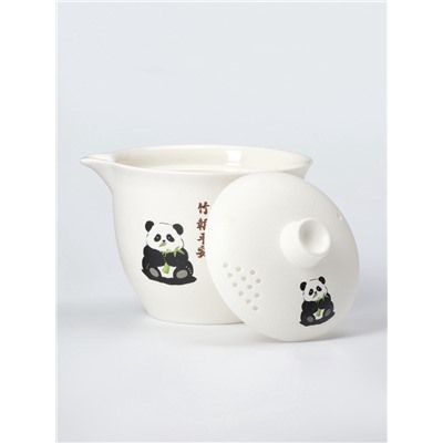 Набор для чайной церемонии ДЖЕКИЧАЙ «Панда», 5 предметов, на 3 персоны, чашка 50 мл, чайник 120 мл, керамика, белый