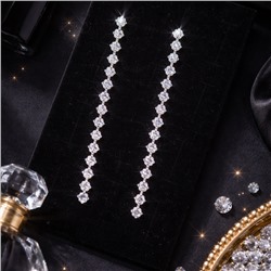 Серьги бижутерия висячие вечерние с камнями, цвет: серебристый и прозрачный, арт.012.065