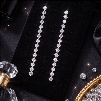 Серьги бижутерия висячие вечерние с камнями, цвет: серебристый и прозрачный, арт.012.065