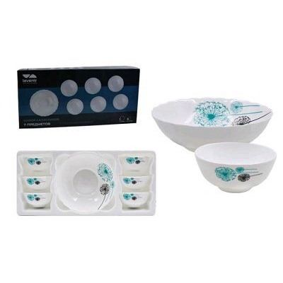 Набор салатников 7шт (6шт*0,25л+1,02л) ОДУВАНЧИКИ стеклокерам. 7PCS 7007