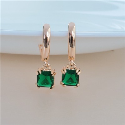 Серьги ювелирная бижутерия коллекция "Дубай" покрытие позолота, вставка: фианиты, цвет: зеленый, арт.314.341