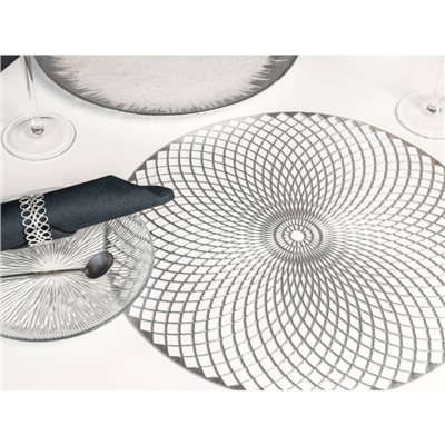 Салфетки сервировочные на стол Доляна «Вира», 4 шт., d=38 см, серебряные