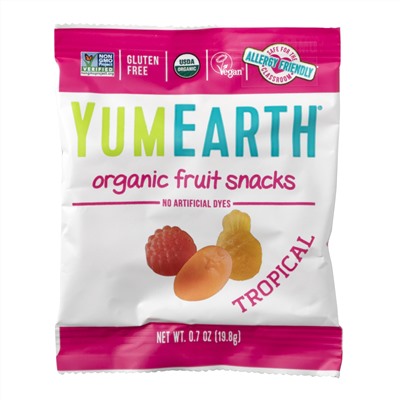 YumEarth, органические фруктовые снеки, тропические фрукты, 43 упаковки, 19,8 г (0,7 унции) в каждой