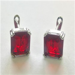 Серьги, покрытие родий, красный камень, арт.032.115