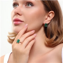 Комплект ювелирная бижутерия коллекция  "Дубай" серьги и кольцо 17 р, покрытие: позолота, вставка: фианиты, цвет: морская волна, арт.215.450-17