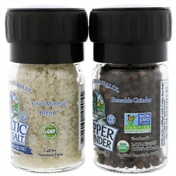 Celtic Sea Salt, Mini Mixed Grinder Set, Light Grey Celtic Salt & Pepper Grinder, 2.9 oz (82 g)