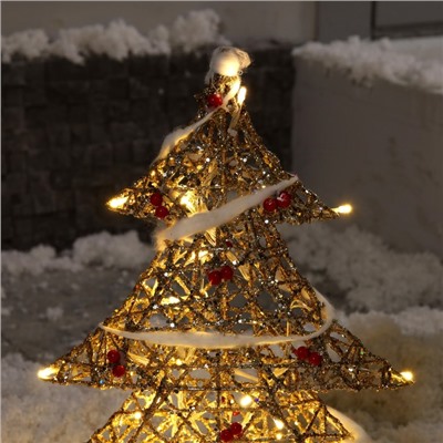 Светодиодная фигура «Ёлка с ягодами» 40×50×10 см, металл, 220 В, свечение тёплое белое