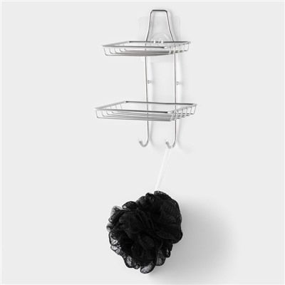 Мыльница 2-х ярусная на липучке Доляна, 2 крючка, 14.5×10×21 см, хром