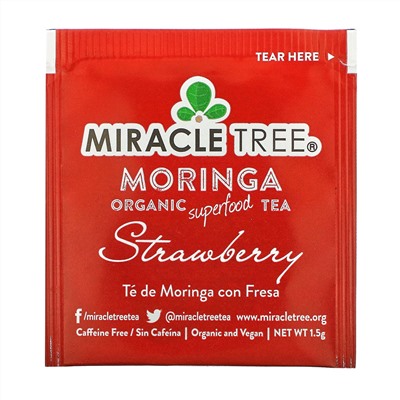 Miracle Tree, Moringa Organic Superfood Tea, Strawberry, Caffeine Free, 25 Tea Bags, 1.32 oz (37.5 g)