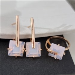 Комплект ювелирной бижутерии коллекция "Дубай" серьги и кольцо 20 р, покрытие позолота, вставка: стекло, цвет: розовый, арт.414.172-20