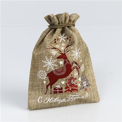 Мешочек подарочный с термонаклейкой «Счастливого Нового года», 13×18 см ± 1.5 см