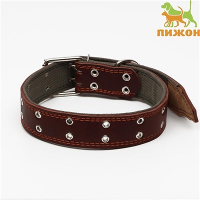 Ошейник комбинированный кожа/брезент, безразмерный, 83×4.5 см, ОШ 20-70 см, коричневый