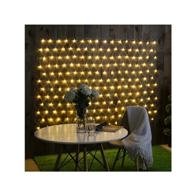 Гирлянда «Сеть» 2×1.5 м, IP44, УМС, прозрачная нить, 192 LED, свечение тёплое белое, 220 В