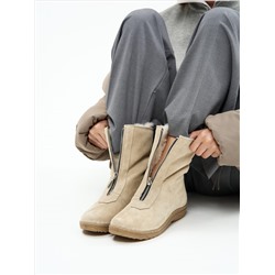 Ботинки женские бежевые замшевые на молнии, литая подошва