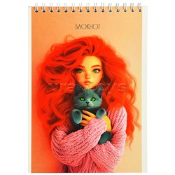 Блокнот 32л. А5 клетка "Девочка с котенком" на гребне