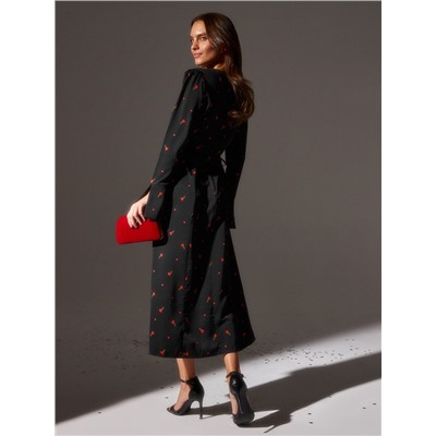 Платье с завязками на талии миди женское MINAKU Flower, размер 44, чёрное, красное