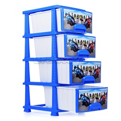 Комод "Декор" "Мотокросс" 4 секции темно-голубой / белый