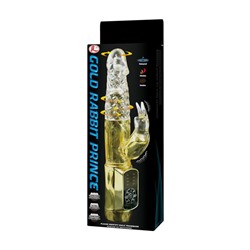 Золотистый вибратор Gold Rabbit Prince с ротацией - 21,5 см.