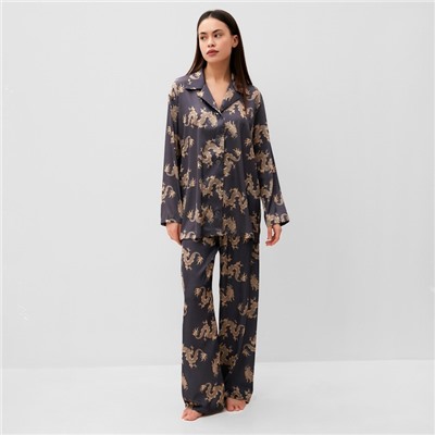 Пижама женская (рубашка, брюки) KAFTAN «Дракон», размер 40-42, графитовая