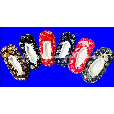 6 ПАР - Носки-тапочки внутри с мехом "Снежинки" женские