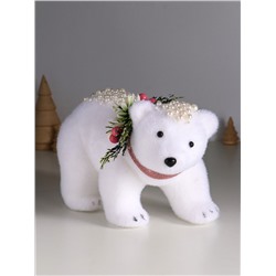 Фигурка «Белый мишка с еловым венком в бусинках», 13×23×13 см