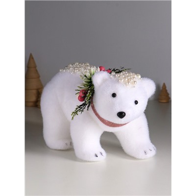 Фигурка «Белый мишка с еловым венком в бусинках», 13×23×13 см