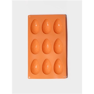 Форма для выпечки Доляна «Пасха. Шоколадное яйцо», силикон, 9 ячеек, 28×16×2 см, оранжевая