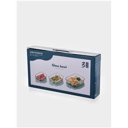 Набор контейнеров, 3 шт.: 410/690/1040 мл, стекло, прозрачный, черная крышка