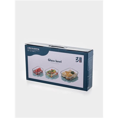 Набор контейнеров, 3 шт.: 410/690/1040 мл, стекло, прозрачный, черная крышка