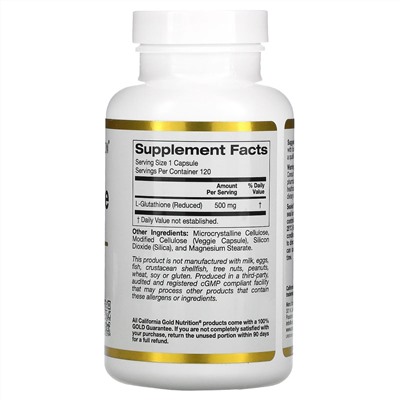 California Gold Nutrition, L-глутатион (восстановленный), 500 мг, 120 растительных капсул