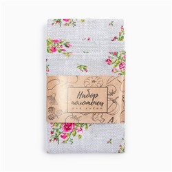 Набор кухонных полотенец Доляна Roses on linen 35×60 см - 3 шт., 100% хлопок, рогожка 164 г/м²