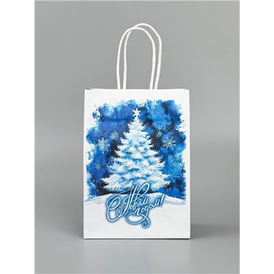 Пакет бумажный подарочный новогодний крафт «С Новым годом» 15×21×8 см