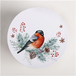 Круглая подарочная коробка «Снегири», 14×16 см, Новый год