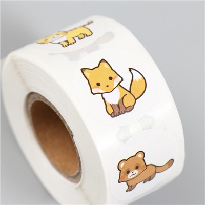 Наклейка бумага «Лесные звери», d=2.5 см, 500 шт. в рулоне, 3×6.5×6.5 см