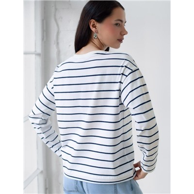 Лонгслив в полоску из премиального хлопка с эластаном