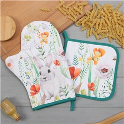 Набор кухонный «Этель. Маки»: варежка-прихватка 20×28 см, прихватка 19×19 см,100% хлопок