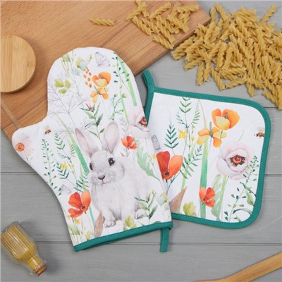 Набор кухонный «Этель. Маки»: варежка-прихватка 20×28 см, прихватка 19×19 см,100% хлопок