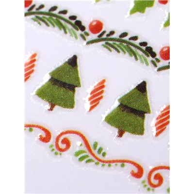 Наклейки для ногтей «Зимние узоры», красные, зелёные