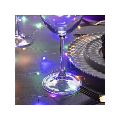 Гирлянда «Мишура» 5 м роса, IP20, серебристая нить, 100 LED, свечение мульти, 12 В