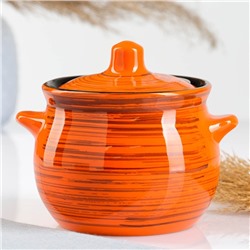 УЦЕНКА Горшок керамический для запекания «Пиканто» 0.65 л / 12.5×11.5 см, оранжевая полоска, без крышки