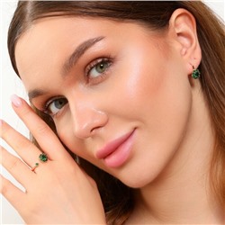 Комплект в форме цветов ювелирная бижутерия коллекция  "Дубай" серьги и кольцо разъемное, покрытие: позолота, вставка: фианиты, цвет: зеленый, арт.213.767