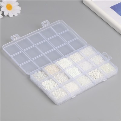 Бисер стекло 6/0, 8/0, 12/0 в шкатулке «Белый», стеклярус, 15.5×9.5×1.6 см