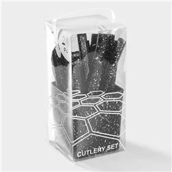 Столовые приборы на подставке «Мрамор чёрный», 24 предмета, толщина 1.2 мм, нержавеющая сталь