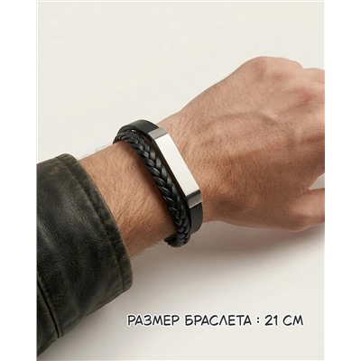 Браслет из стали на кожаном ремешке