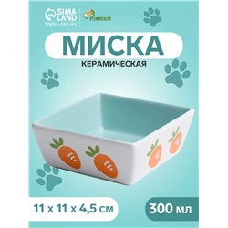 Миска керамическая «Морковки» 300 мл - 11×11×4.5 см, голубая/белая