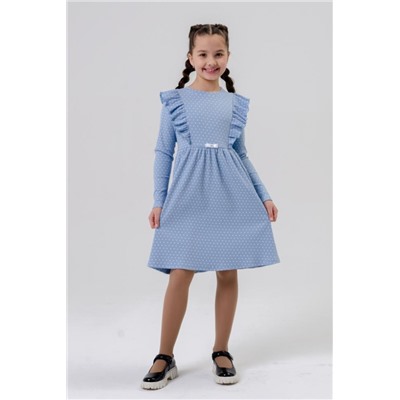 Платье Бетти длинный рукав детское (Голубой сердечки)
