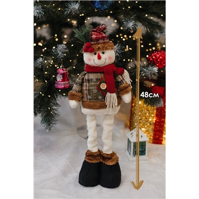 Игрушка новогодняя с выдвижными ногами Снеговик коричневое платье