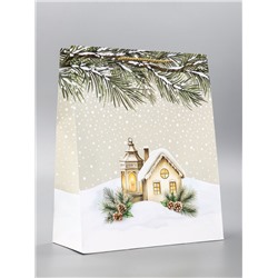 Пакет подарочный новогодний ламинированный, «Новогодний домик», 26×12×32 см