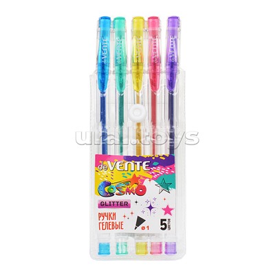 Набор ручек гелевых 5 цв. с блестками "Cosmo Glitter" d=1 мм, прозрачный корпус